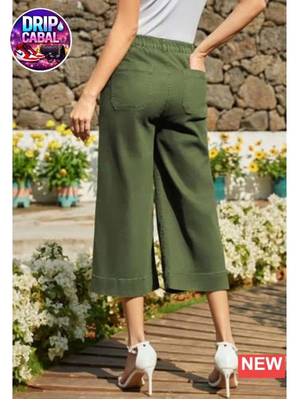 Wide Leg Capri Pants for Women High Waisted Stretchy Chino Capris Cropped